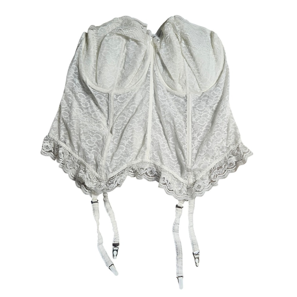 VTG Goddess Lace Bridal Bustier Corset Garter Belt 48DD White USA Coquette NWT